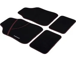 Dunlop Automatten Set - 4 Stuks - 2 Auto Vloermatten 66 x 44 CM - 2 Auto Matten 28 x 42 CM - Anti-Slip - Zwart/Rood