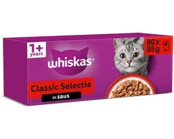 Whiskas Nourriture pour chat adultes de plus de 1 an - Sélection Classic en sauce - 80 x 85 g