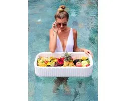Floating Tray Luxury Floating Tray Table and Bar - Adult Pool Floats for Sand Bars, Spas, Bathing and Parties - Floating Tray for Pool Serving Drinks, Brunch, Food on the Water - White