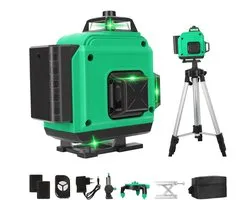 4D Kruislijnlaser - 16 Groene Laserlijnen - Zelfnivellerend - Met Statief - 2 x 2400mAh Accu - Lijnlaser - Laserwaterpas