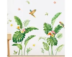 Supzone Tropical Plant Leaf Wall Stickers Palm Leaves Boho Spring Summer Green Tree Flower Birds Nature Monstera Wall - ShopVlot