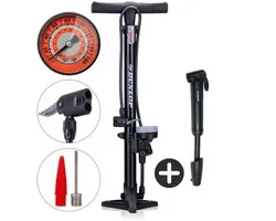 Dunlop Fietspomp met Drukmeter en Mini Fietspomp Set - Vloerpomp tot 180 PSI met Adapter - Compacte Handpomp voor Onderweg - Geschikt voor Presta Dunlop Schrader - Zwart