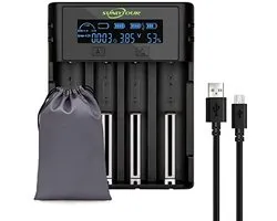 Chargeur d'accumulateurs avec 4 emplacements pour 18650, 21700, 26650, 20700 et plus - Charge sécurisée et intelligente