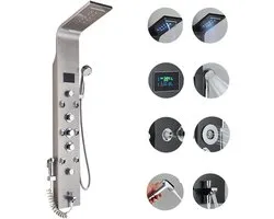 Douchepaneel SaniSupreme met Massage - Regendouche - Massage Jets - Waterval Douche - Met Thermostaatkraan en Handdouche - Zilver - Opbouw - Douchekop