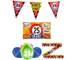 25 jaar versiering pakket - Versiering Verjaardag - Versiering 25 Jaar Verjaardag - Slingers - Gevelvlag - Ballonnen - Afzetlint - FolieBallon - Button