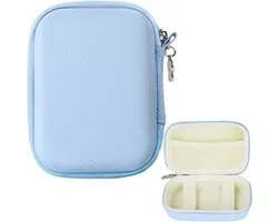 Camera tas voor Sony/Canon/Panasonic/Ricoh/Casio compatibele hardcase Multifunctionele fotocamera tas Mini Retro opbergdoos met rits en mesh vak, blauw, klassiek