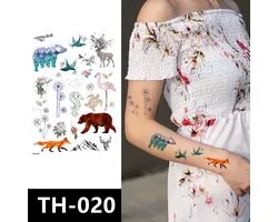 Temporary Tattoo Dieren Beer Vos Hert Vogel (A5 formaat) [Neptattoo - Tijdelijke tatoeage - Nep Fake Tattoos - Water overdraagbare festival sticker henna outfit tattoo - Glitter tattoo - Volwassenen Kinderen Jongen Meisje]
