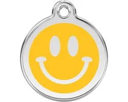 Médaille pour chien en acier inoxydable Yellow Smiley Face Large/Large Dia. Dingo rouge 3,8 cm
