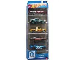 Hot Wheels 5 Cars In Box 2008 Dodge Challenger SRT8, 1970 Dodge Hemi Challanger, Doodge Viper Gts-R, 1978 Dodge Li'l Red Express Truck, 1969 Dodge Daytona 5-PACK 1:64 5 Pack