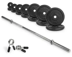 VirtuFit Halterset Fonte - 120 kg - Ensemble complet - L Barre, Disques et Colliers à ressort