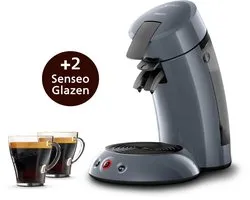 Philips Senseo koffiepadmachine – Inclusief 2 Gratis Senseo glazen - Crema Plus – 1 of 2 koffie tegelijk - Blauw - HD7806/52
