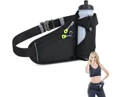 Sport Hardloop Heupband - Hardloopriem met drinkflessen - zonder fles - loopriem voor drinkfles - Drinkgordel - Heuptas - Geschikt voor Hardlopen, Wandelen & Reizen - Heren Damen - zwart