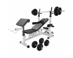 Gorilla Sports Universele Halterbank wit Met 70 kg Halterset Kunststof