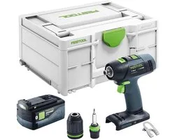 Festool T 18+3-Basic accuboormachine 18 V 50 Nm borstelloos + 1x accu 5,0 Ah + Systainer - zonder oplader
