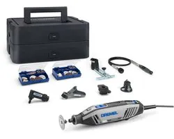 Dremel 4250 6/128 Édition Platinum - Comprend 128 accessoires EZ SpeedClic - Poignée de précision - Coupe-lignes et cercles - Fixation à angle droit - Fixation de toupie multi-usages - Plateforme d'usinage - Arbre flexible