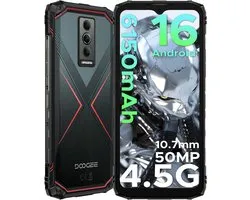 DOOGEE Blade 10 Pro Energy 4.5G - Robuuste Telefoon - Smartphone - Android 16 - 6150mAh/18W - 10.7mm - 50MP Camera - Gemini AI - UNISOC T7250 - 12 GB RAM+128 ROM（2TB/TF) - 6,56-inch HD+ 90Hz - Widevine L1 - Face ID - NFC - Drie sleuven - Grijs