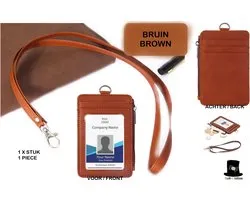 Bob Online ™ - Setje - 1 Stuk – Bruin - Verticale ID- Badgehouder met PU-leer Lanyard – ID- Badgehouder met ritssluiting – 5 Kaartsleuven – 48 cm Nekkoord – Multifunctioneel ID- Kaarthouder – Vertical PU Leather ID Badge Holder + PU Leather Lanyard