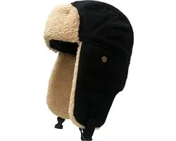 Muts - Maat 58 tot 60 Russische Muts Teddy Ushanka Pilotenmuts Wintermuts Skimuts Oorwarmers Wintersport Bontmuts - Zwart