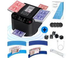 Ensemble Broyeur de Cartes Automatique & Distributeur ShopWise - 2 en 1 - Distribution de Cartes sans les Mains - Rotation 360° - Rechargeable - 65dB Silencieux - Incl. Accessoires & 4 Contrôleurs - Machine Distributrice de Cartes