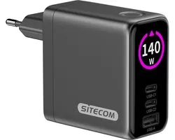 Sitecom - Wall charger - 140W - LED Display - Power Delivery - GaN - Fast Charge