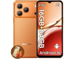 Smartphone Blackview WAVE 7C 4G AI - DOUBLE SIM - 16 Go de RAM - 64 Go de ROM - Téléphone Android 16 - 6,56 pouces - 5000 mAh - GPS - Orange