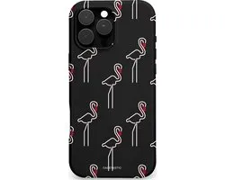 Casetastic hoesje geschikt voor Apple iPhone 16 Pro Max - MagSafe - Dubbellaagse bescherming - Neon Flamingo Dance Club - Fashion Case - Zwart Wit