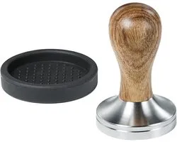Pilon à Café 58mm, Base plate en acier inoxydable, poignée en bois, presse à expresso pour Barista et Machines à expresso, pilon à expresso