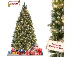 Sapin de Noël artificiel avec Siècle des Lumières LED - 2,4 m - Branches réalistes en PVC effet neige - Sécurité enfant et ignifuge - Support inclus