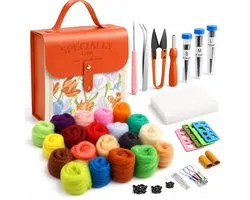 BOTC Naaldvilten Starterset - 20 Kleuren Gekaarde Wol - Compleet Needle Felting Pakket met Viltnaalden & Accessoires - Oranje