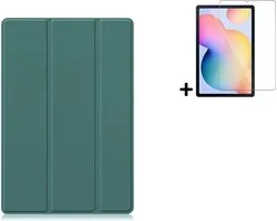 Hoesje Geschikt voor Samsung Galaxy Tab S6 Lite - 10.4 inch - Screenprotector Samsung Galaxy Tab S6 Lite - Samsung Tab S6 Lite Tri fold book case hoes Groen + Tempered Glass