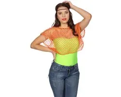 Disco Visnetshirt Neonoranje Vrouw