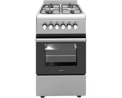 Wiggo WO-E503A(XX) - Pose libre - Cuisinière à gaz - 50 cm - 52 litres - 4 feux - Classe énergétique A - Garantie 5 ans - Acier inoxydable