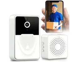 Caméra de sonnette sans fil avec 480p et vision nocturne infrarouge - Audio bidirectionnel, alertes de mouvement et contrôle par application - Installation rapide de 400mAh - Idéal pour les appartements et les maisons