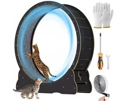 Thuys – Katten Loopwiel – Kattenwiel – Looprad Kat – Loopband – Cat Wheel – Exercise – Kattenspeelgoed – Massief Hout – Complete Set – Houtlook