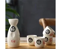 Fine Asianliving Sake Set Giftbox Wit Blessing Handgemaakt - Satoshi Set/5 Japanse Sake Set Sake Servies Sakefles Sake kopjes