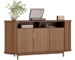 Buffet Sideboard 140x40x78 cm - 3 Portes - Structure de lignes verticales - MDF/PB - Pieds en pin - Design moderne - Espace de rangement - Noyer