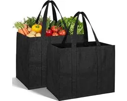 Grote Boodschappentassen met Handvatten - Herbruikbare Big Shoppers - Goodiebag - Stevige tas - Opbergtas - Plaats van plastic zakken - Shopper - Voor boodschappen, kleding en spullen - Zwart