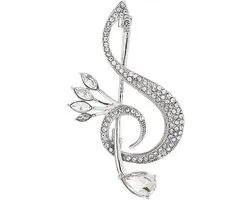 Delicate Music Note Lapel Pin with Rhinestone Crystal G Clef Design - Musical Brooch for Women, Men, and Musicians - Perfect for Scarves, Jackets, Dresses, Suits, Bouquets, and Corsages - Wedding Jewelry Gift - Metal Cubic Zirconia