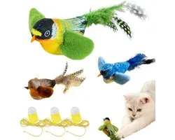 Set van 3 stuks - Simulatie vogel katten speelgoed - Bijtbestendig hangend katten speelgoed - Interactieve set met veren en kattengras