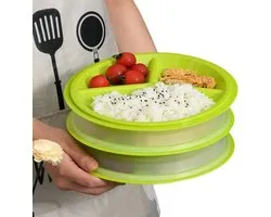Set de 3 - Assiettes micro-ondables avec couvercles - Boîtes bento avec compartiments - Boîtes à lunch chauffantes - Barquettes fast-food à trois compartiments - Réutilisables - Compatibles micro-ondes et réfrigérateur