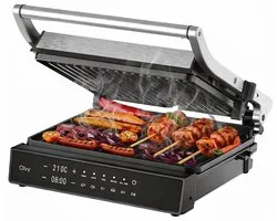 Olvy Contactgrill PRO - Plaques amovibles sans PFAS - Pliable à 180° - Résistant au lave-vaisselle - Avec régulation de la température - Panini - Appareil Croque Monsieur - Appareil de grill - Fer à tosti - Appareils