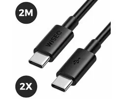 USB C naar USB C snellaadkabel 2m - Geschikt voor Samsung en iPhone - 2 stuks USB C fast charger oplaadkabel en datakabel - WiseQ