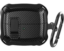 YONO Armor Hard Case geschikt voor Samsung Galaxy Buds 3 - 3 Pro - Hoesje met Lock - Carbon Design - Zwart