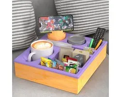 Couch Cup Holder Tray - Couch Organizer Caddy, Silicone Strand Caddy met Bekerhouder, Sofa en Bed Drankhouder en Couch Tray Tafel voor Snacks Drank Afstandsbediening (Paars)