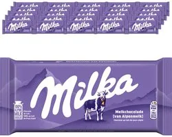 Chocolat MILKA Barre Lait Alpin - Boîte 25 x 90g - Barres de chocolat et tablettes - Cadeau d'anniversaire femme ou homme - Stock