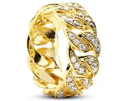 Nicos | 10 mm Goudkleurige Ring met Cubaanse Schakels en Zirkonia