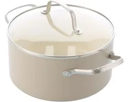 GreenChef Noir Ceramic Non-Stick Cooker, 18 cm/2.11 L, Induction Suitable for Induction, Stainless Steel Handle, PFAS-Free, Oven Safe up to 220°C, Dishwasher Safe, Cream Colour
