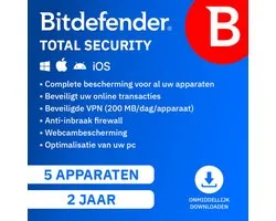 Bitdefender Total Security 2022 - 24 mois/5 appareils - Néerlandais (PC/MAC)