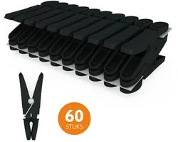 LaundrySpecialist Pinces à linge soft grip - Noir - 60 pièces - extra longues et solides - pinces à linge plastique - pinces à linge couleur