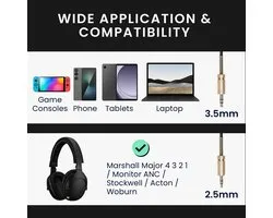 kwmobile Câble de remplacement pour casque audio Marshall Major 4 3 2 1 / Monitor ANC / Stockwell / Acton / Woburn – Câble jack 3,5 mm noir (100 cm)